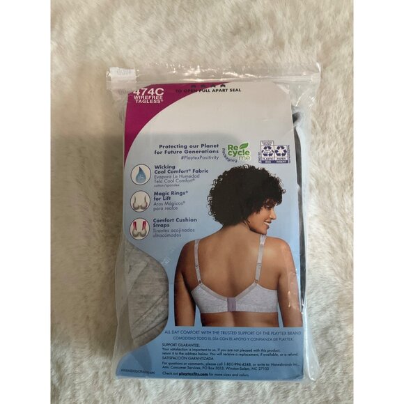 Playtex 18 Hour Cotton Stretch Wireless Full Coverage Bra Us474c 46DD - Picture 4 of 4
